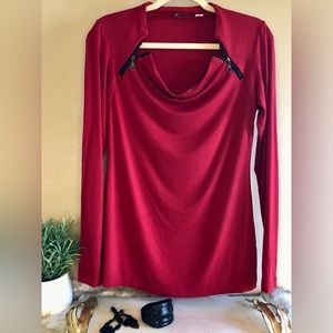 NWOT SA by Seth Aaron Red Long Sleeve Top with Zipper Detailing